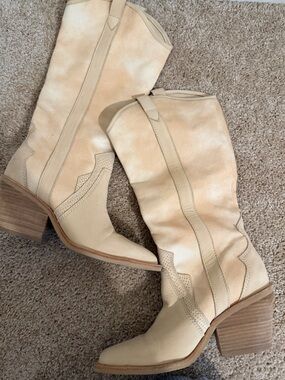 Dolce Vita Cream-Tan Mid-Calf Heeled Western Boots